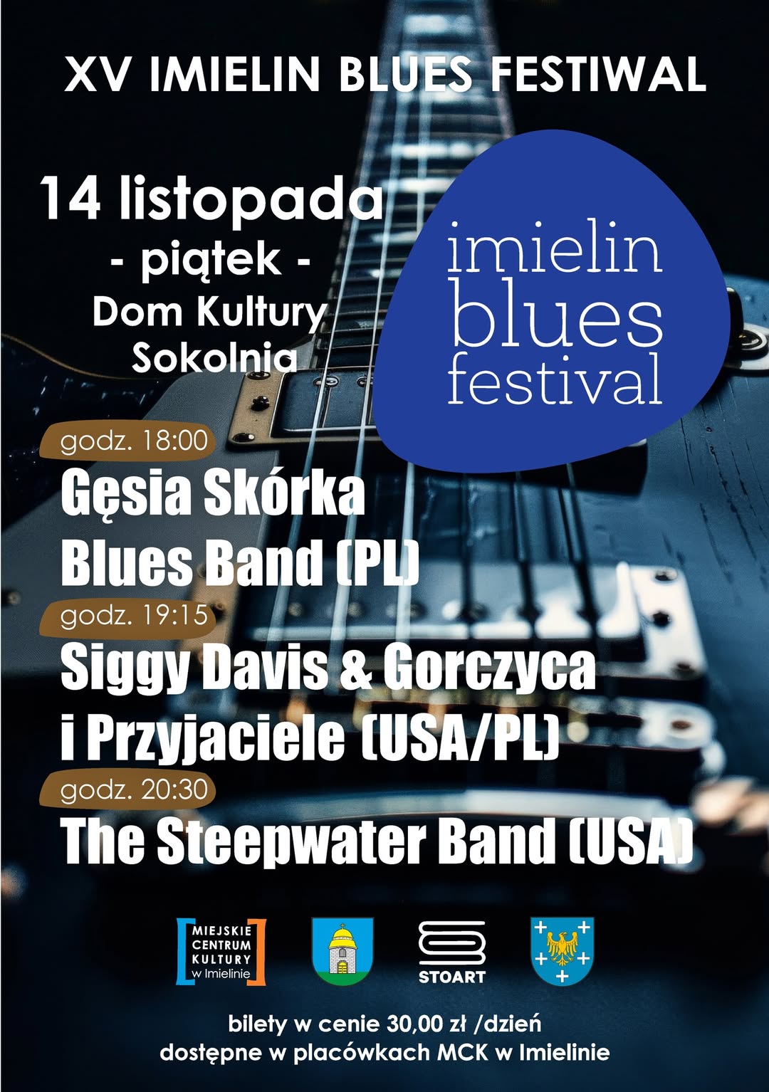 Plakat informacyjny na temat XV Imielin Blues Festiwal